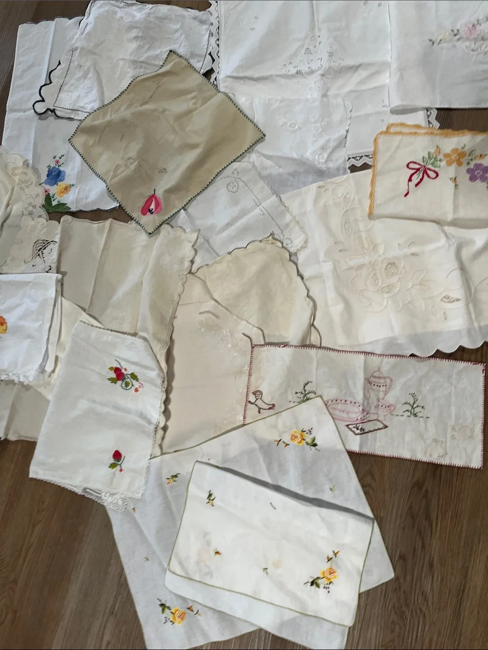 Assorted Vintage Linen Doilies, table cloth pillow shams lot of 22